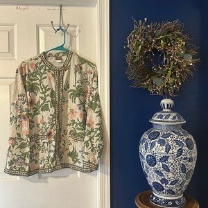 Women’s Vintage Tudor Court Floral 100% Cotton Jacket Size Large